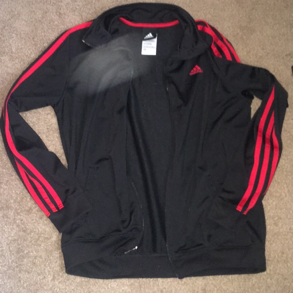 Adidas black and red jacket (L)